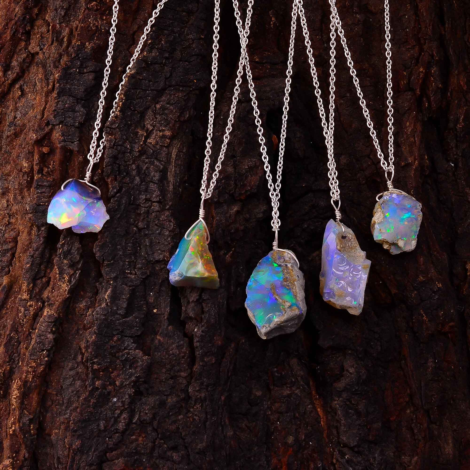 925 Sterling Silver Raw Opal Pendant Necklace Wholesaler