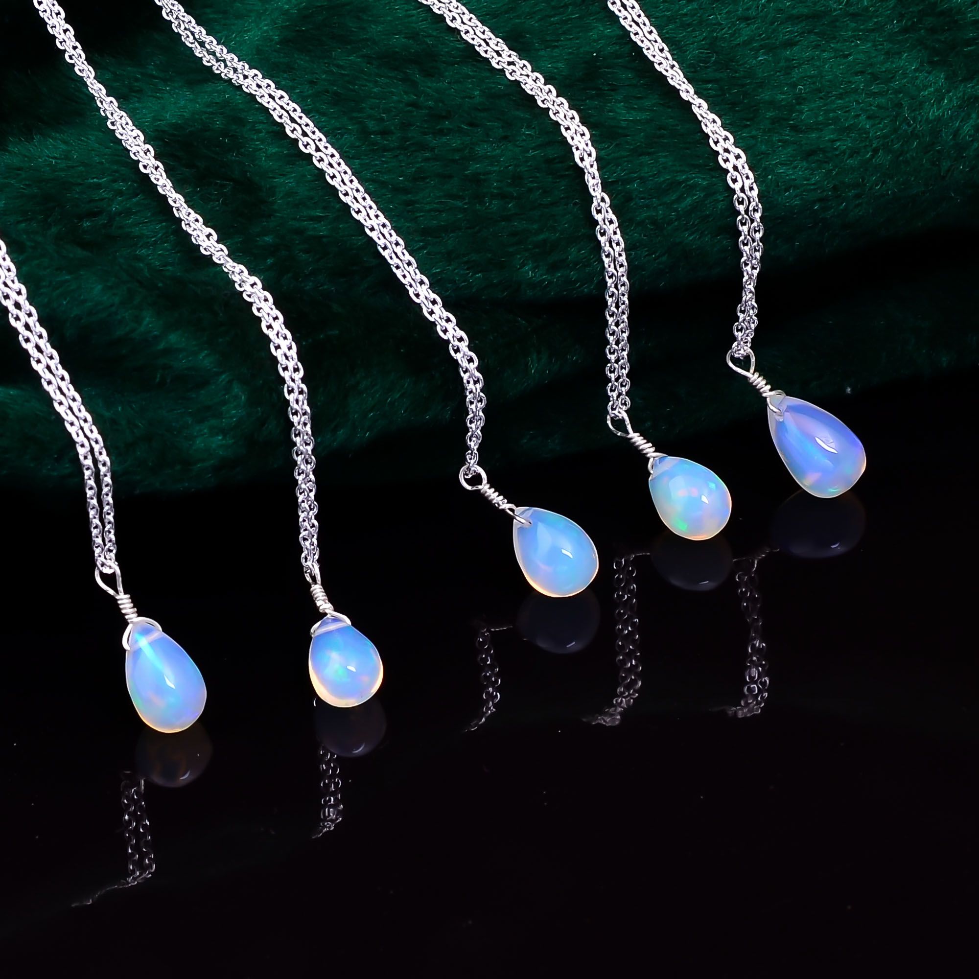 Natural Ethiopian Opal Gemstone Tear Drops Crystals Pendant Necklace Exporter