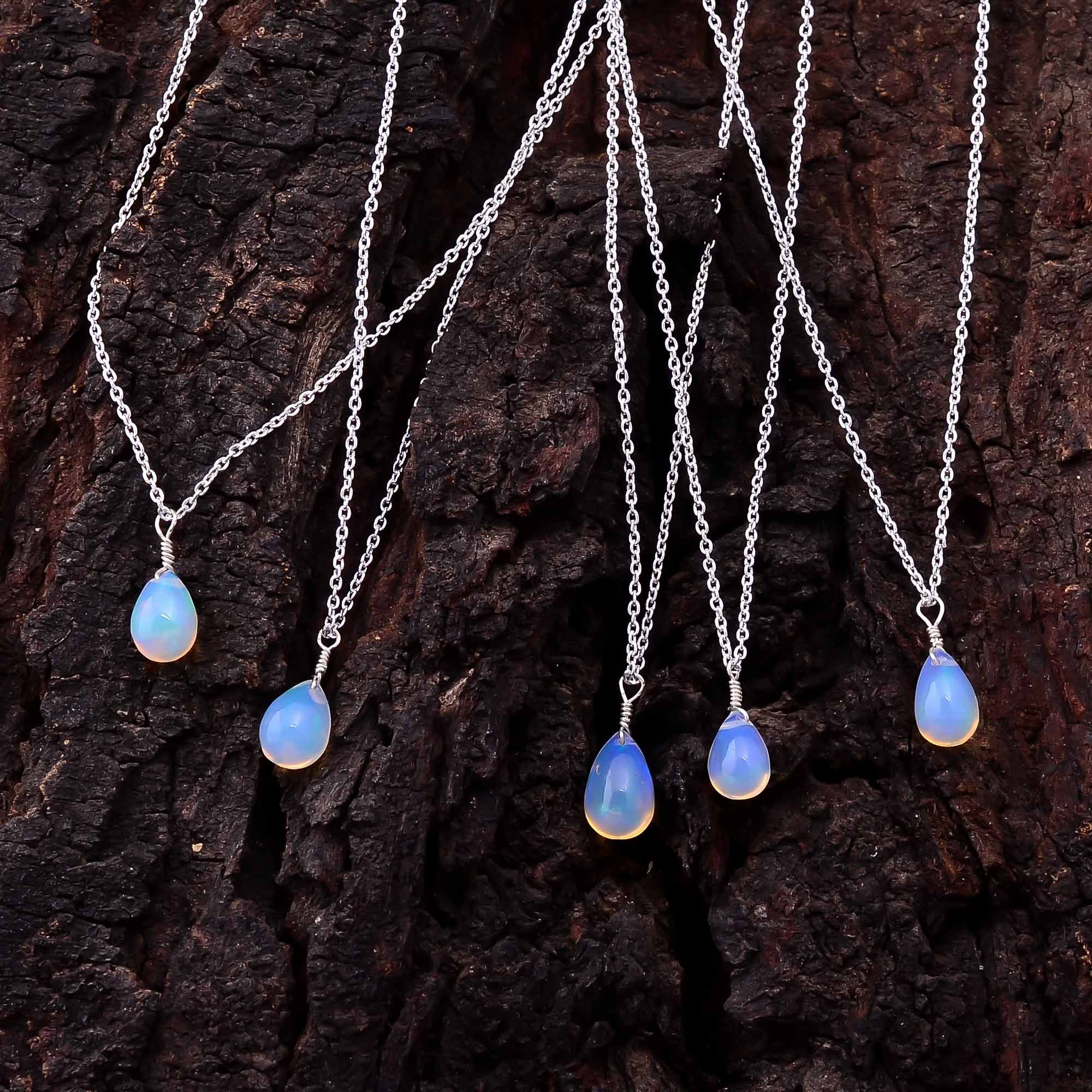 Natural Ethiopian Opal Gemstone Tear Drops Crystals Pendant Necklace Exporter