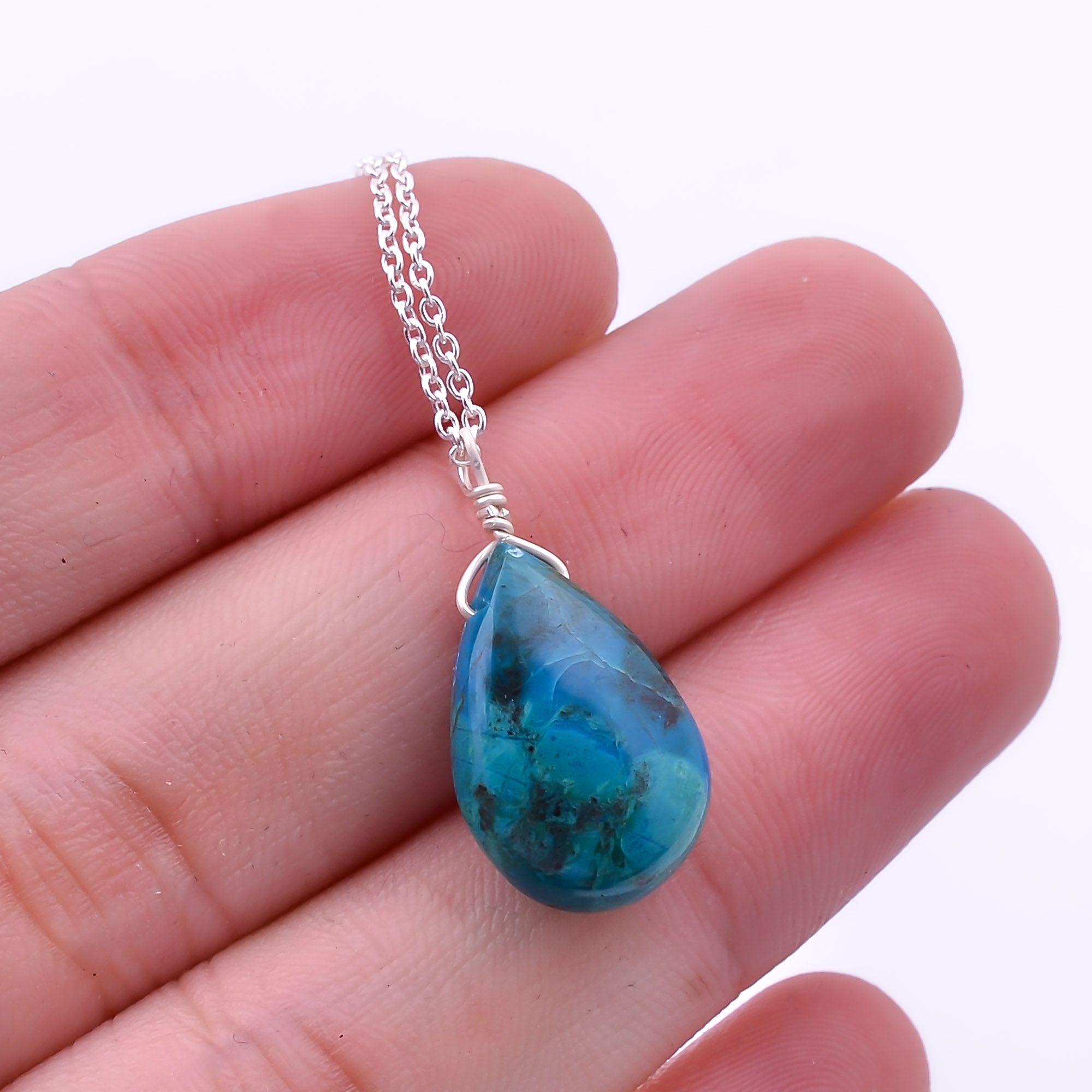 Natural Chrysocolla Pears Crystals Pendant Necklace Exporter