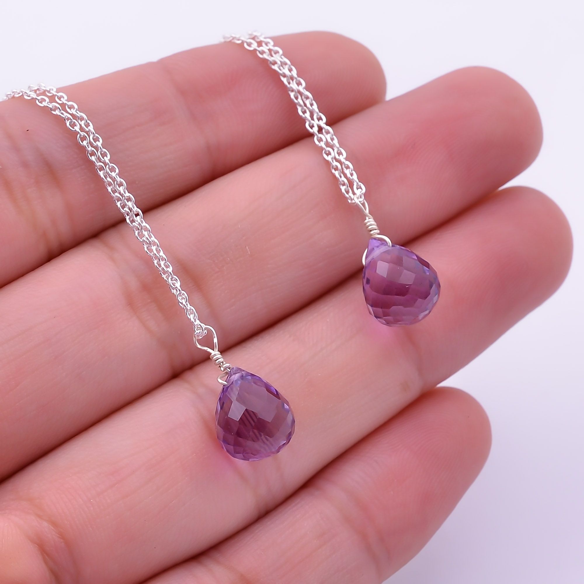 Natural Amethyst Tear Drops Crystals Pendant Necklace Exporter