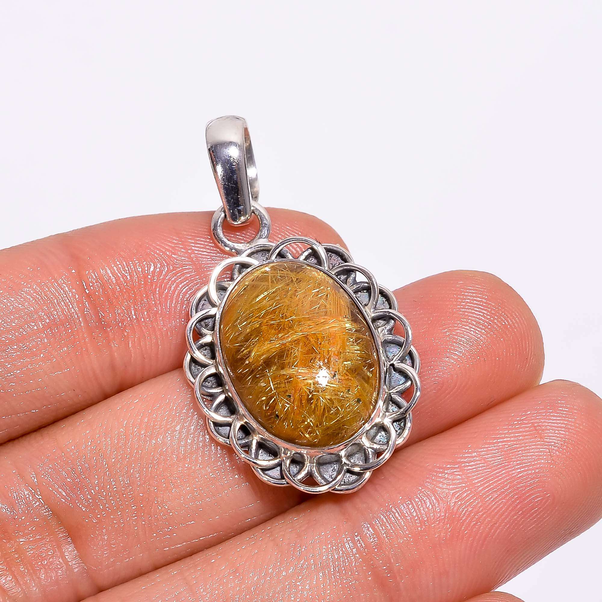 Natural golden rutile quartz gemstone cabochon 925 sterling silver Supplier