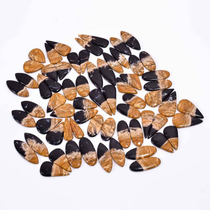 Natural Petrified Wood Jasper Pair Designer Gemstone Cabochons Exporter