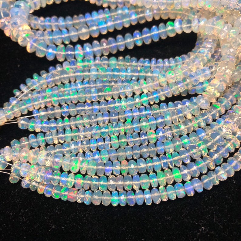 Faceted Rondelle Beads Strand Ethiopian Opal Stone Wholesale