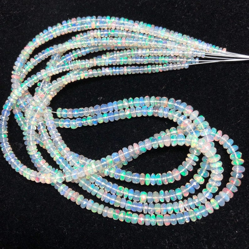 Natural White Ethiopian Opal Stone Faceted Rondelle Beads Strand Wholesaler