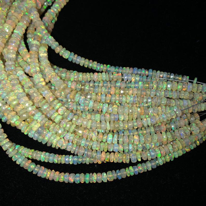 Natural Yellow Ethiopian Opal Stone Faceted Rondelle Beads Strand Wholesaler