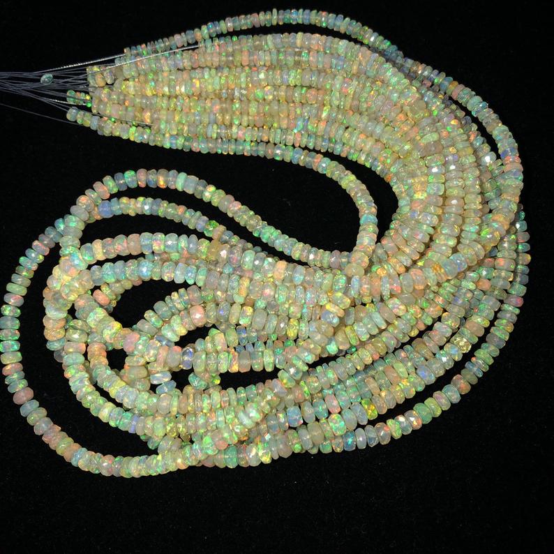 Natural Yellow Ethiopian Opal Stone Faceted Rondelle Beads Strand Wholesaler