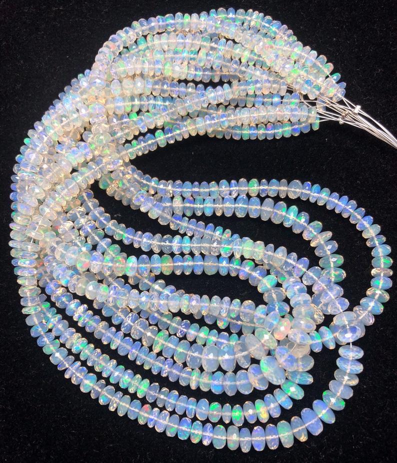 Natural Ethiopian Opal Stone Faceted Rondelle Beads Strand Supplier