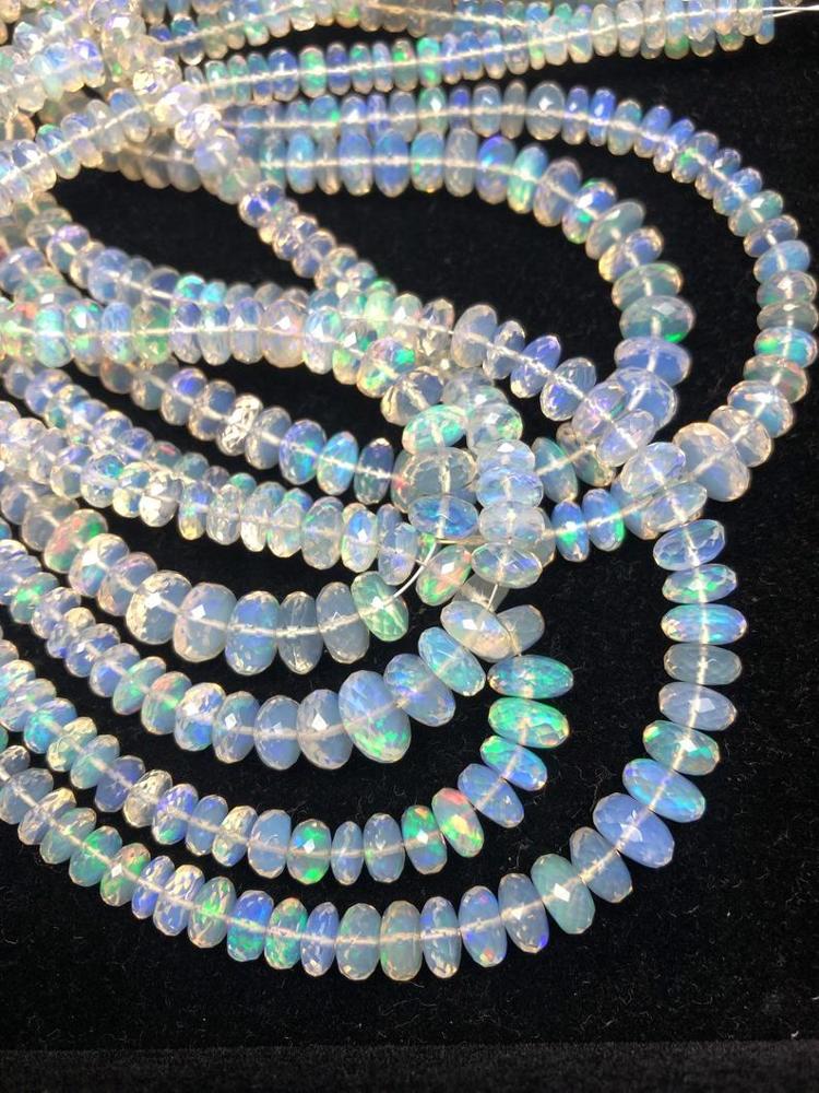 Natural Ethiopian Opal Stone Faceted Rondelle Beads Strand Supplier