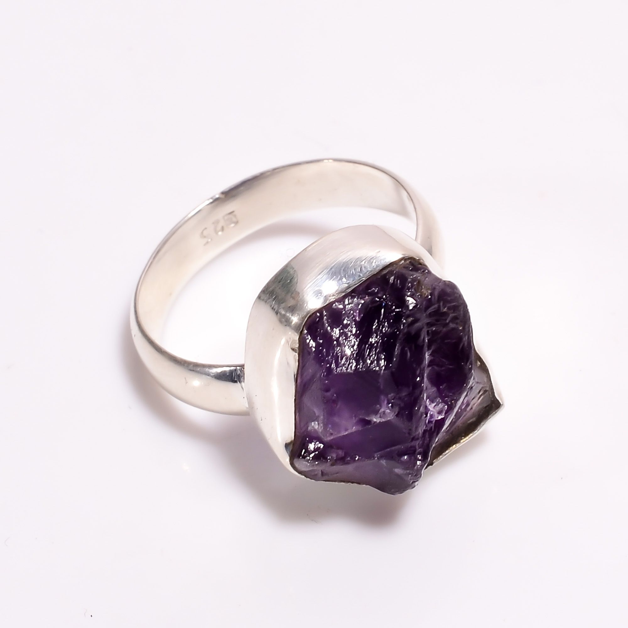 Raw Amethyst Stone 925 Silver Ring Exporter