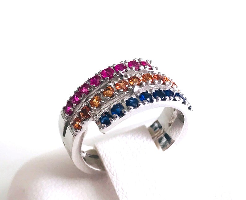 Multi Sapphire Round Eternity Stacking Ring Wholesaler
