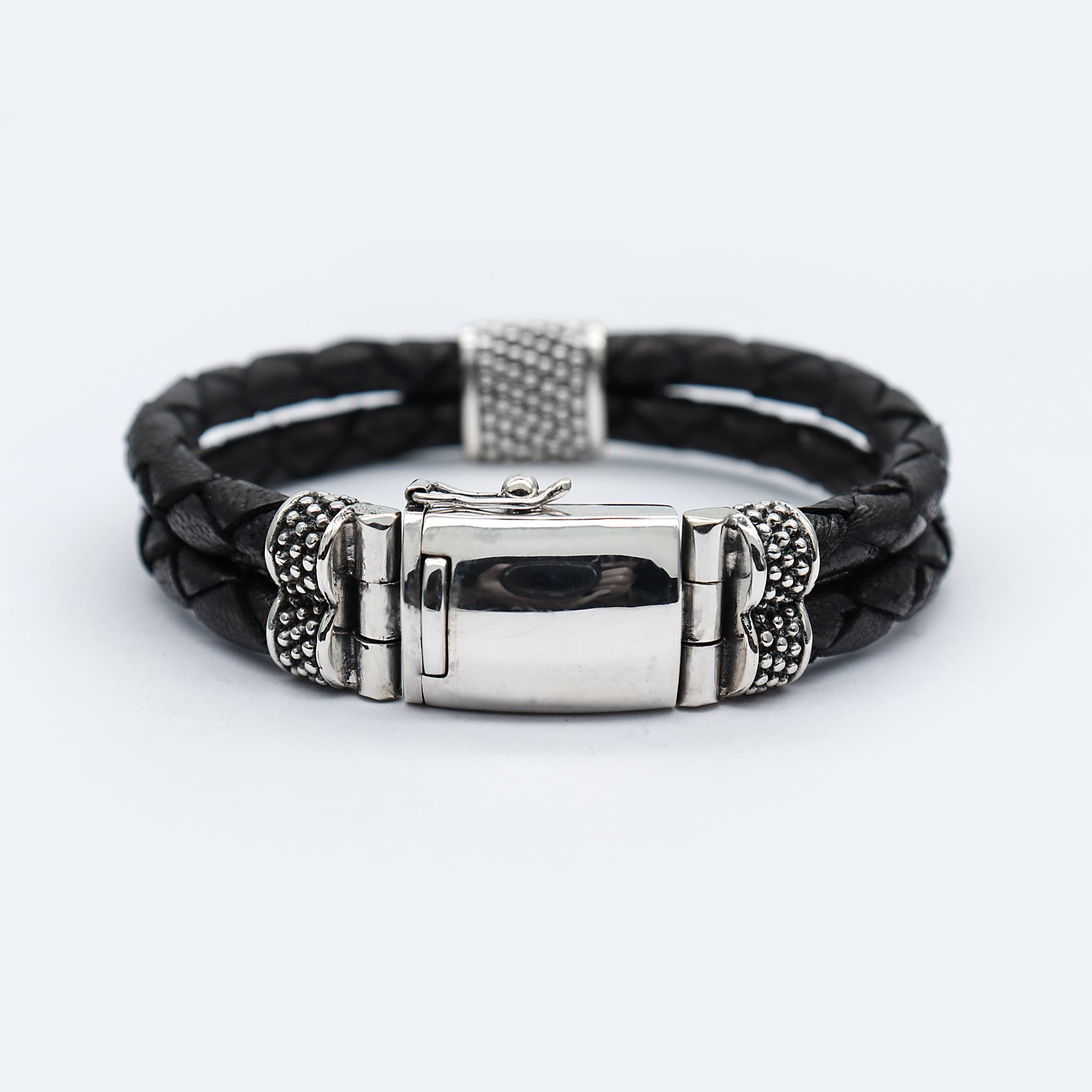 925 Sterling Silver Leather Bracelet For Men Exporter