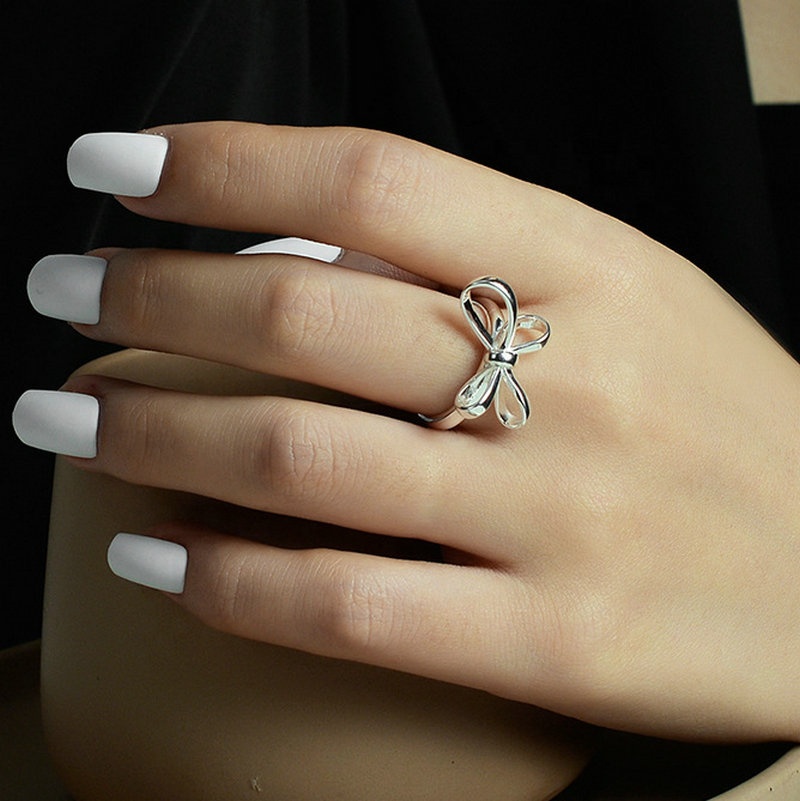 Chic Elegant Butterfly Knot Charm 925 Sterling Silver Rings Exporter