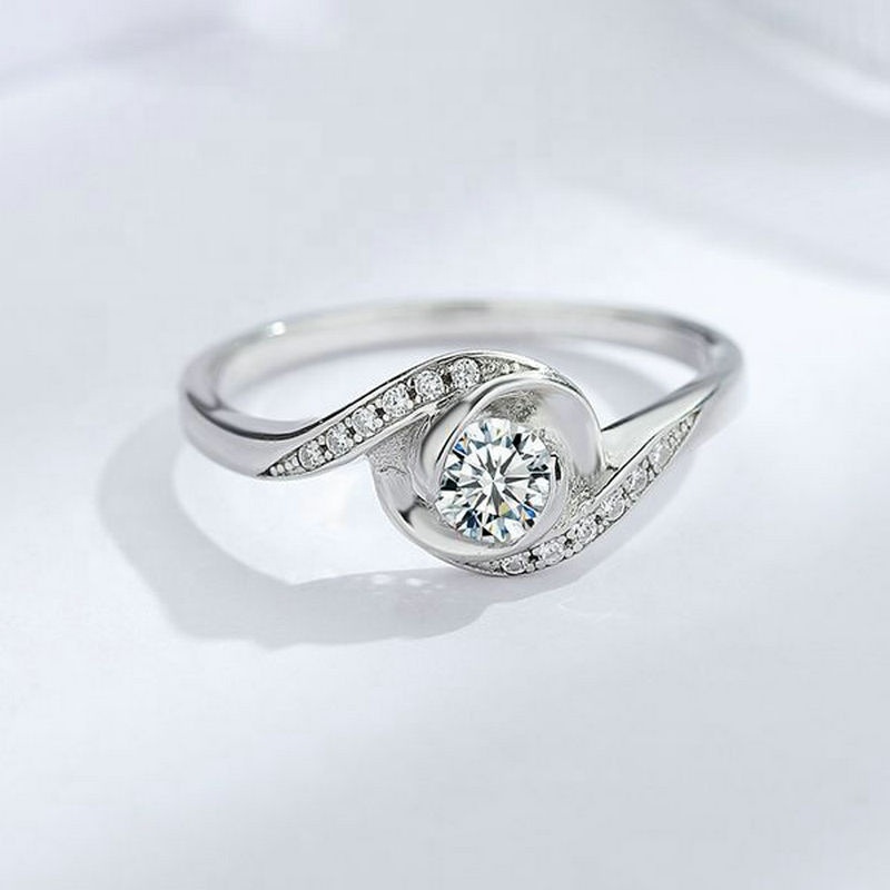 925 Sterling Silver 18K Real Gold Filled Wave Hug Bling Diamond Ring Exporter