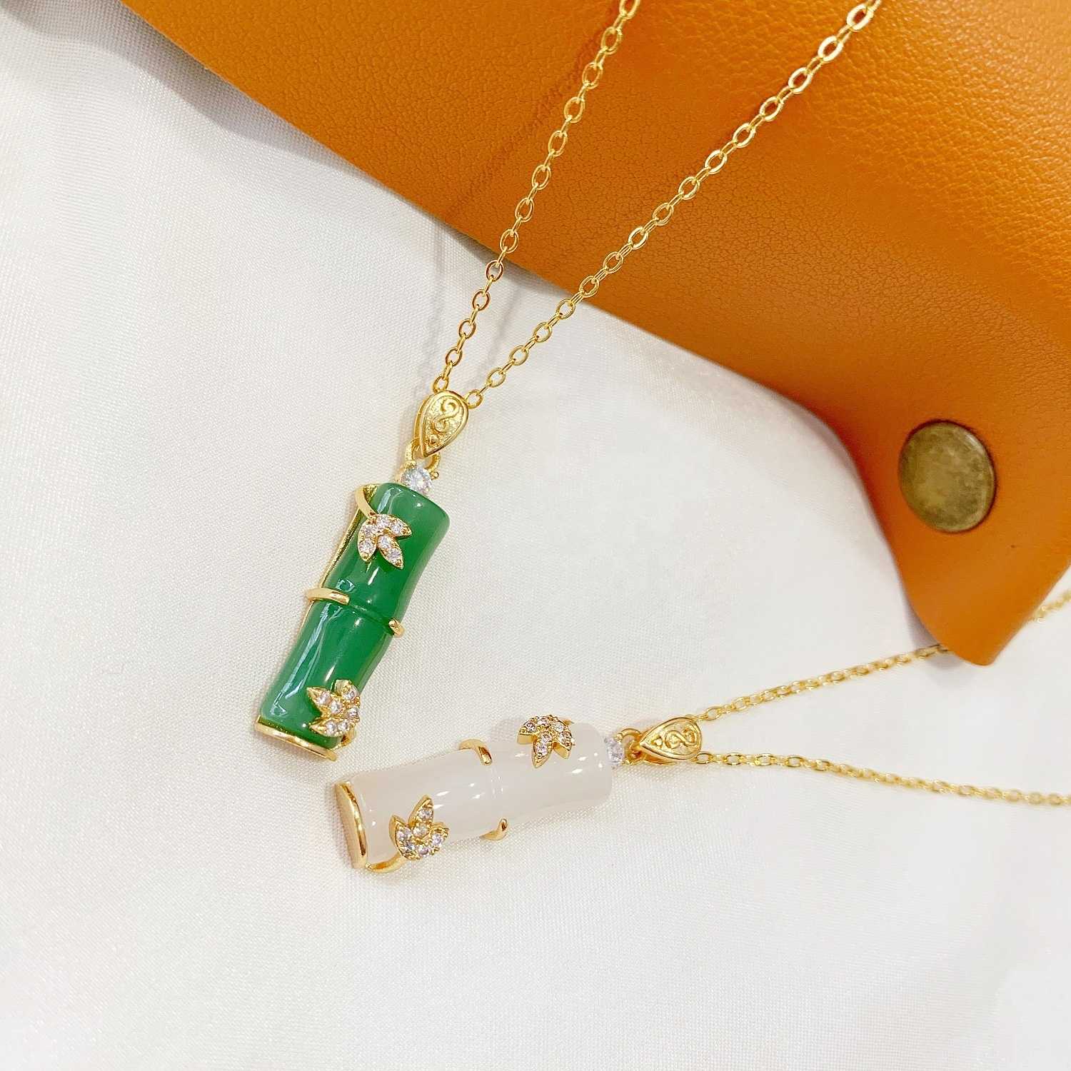 24K gold plated gold Long bamboo jade necklace Exporter