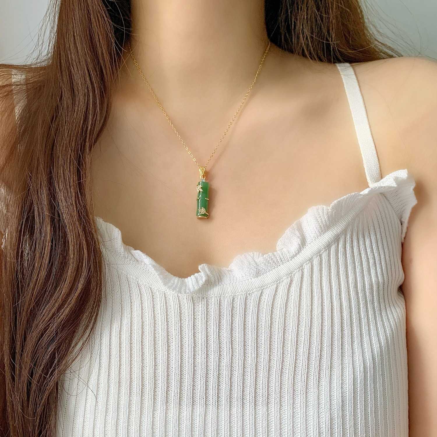 24K gold plated gold Long bamboo jade necklace Exporter