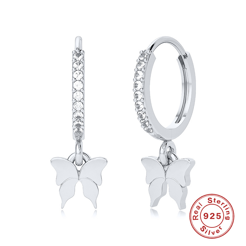 18k Real Gold Plated S925 Sterling Silver Cz Butterfly Hoop Earrings Exporter