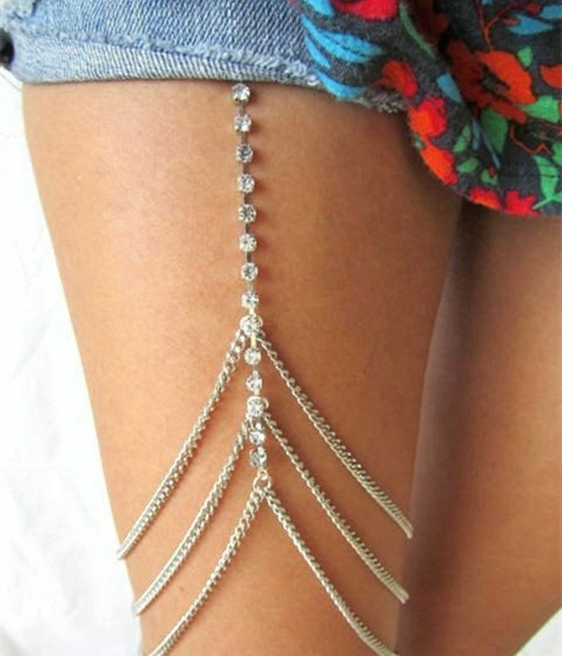 Elastic Stretch Rhinestone Silver Gold Body Leg Chain Jewelry Exporter