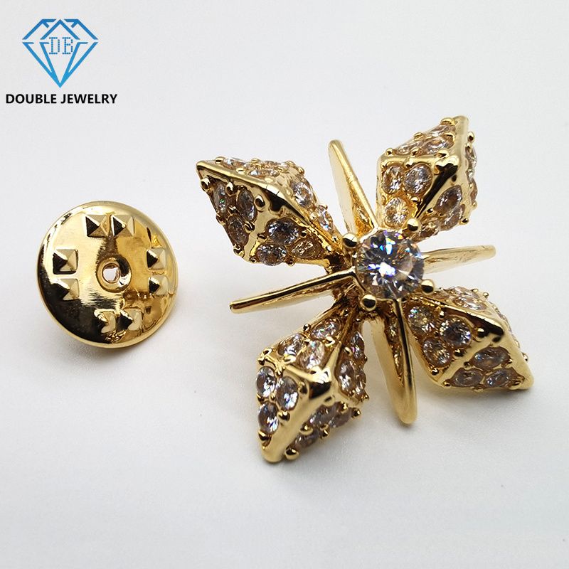 Double Jewelry Luxury Moissanite Brooch Designer 18k Gold Plated Supplier