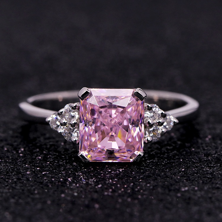 925 silver gold plated 2 carat crushed ice cut pink cubic zirconia ring Exporter