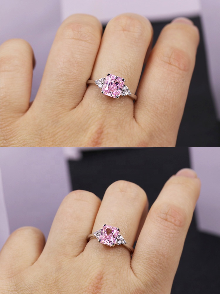 925 silver gold plated 2 carat crushed ice cut pink cubic zirconia ring Exporter
