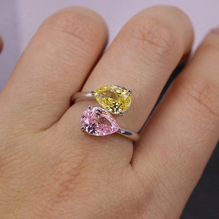 925 sliver platinum plating 3 carat pink and yellow Cubic zirconia Ring Exporter