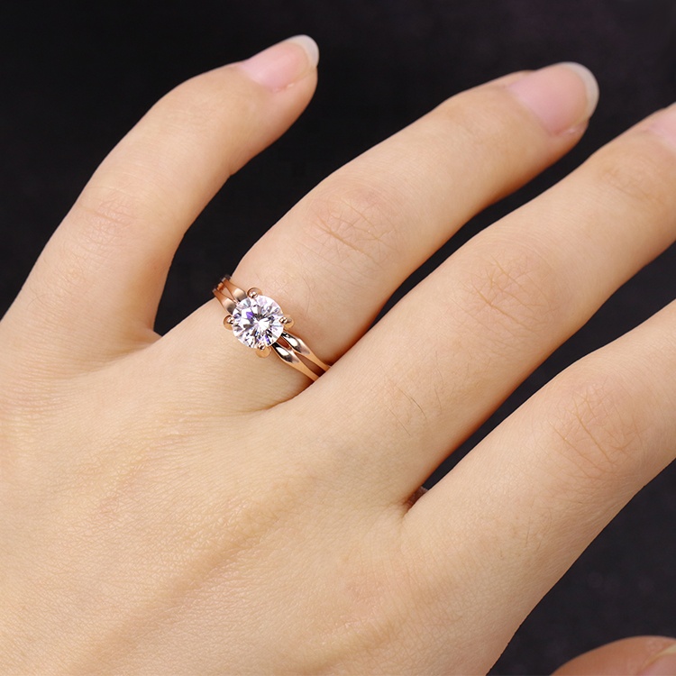 18K rose gold 1 carat 4 claws moissanite bamboo knot style elegant ring Exporter
