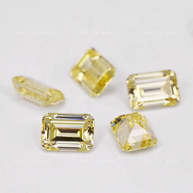 Emerald cut cz loose gemstone 5a grade yellow cubic zirconia Exporter