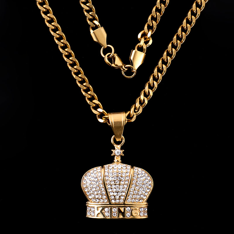 Wholesale Hip Hop Jewelry 925 Sterling Silver Gold Plated Crown Hip Hop Pendant