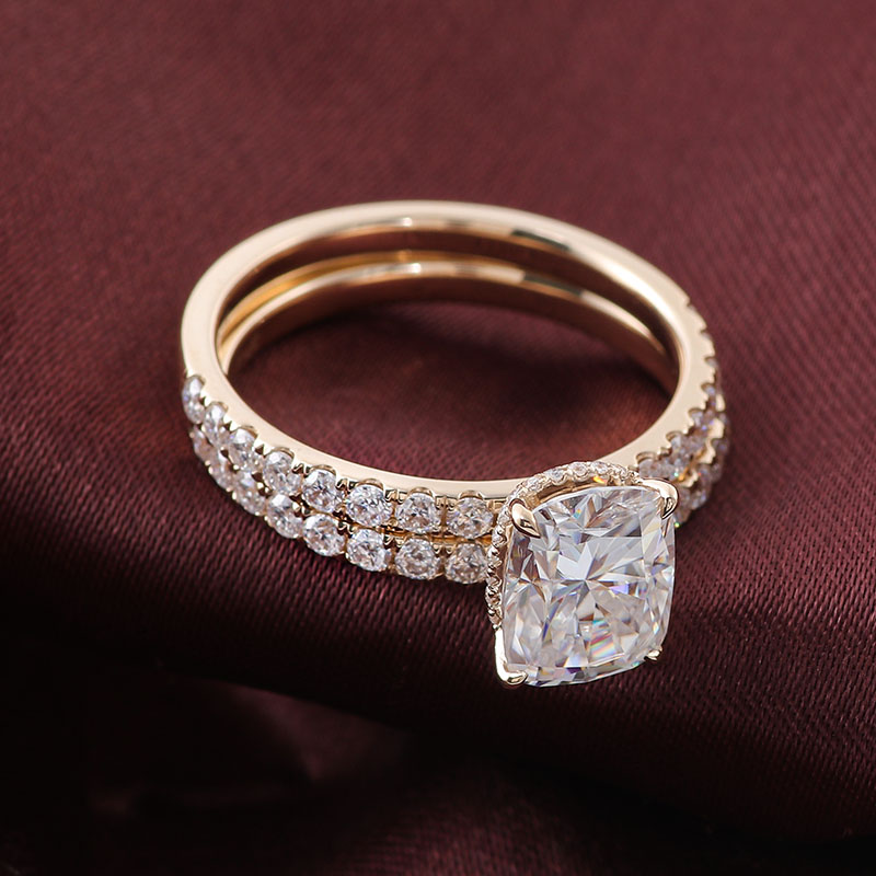 14K Yellow Gold Halo Moissanite Ring Engagement Diamond Ring Supplier