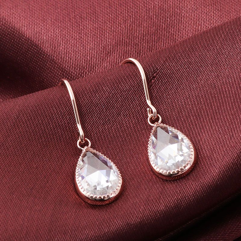 Solitaire earring pear rose cut Moissanite Hook Earrings Supplier