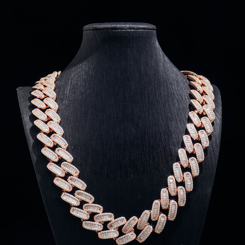 925 Sterling Silver Plated Rose Gold 21.5mm Cuban Chain Necklace Exporter