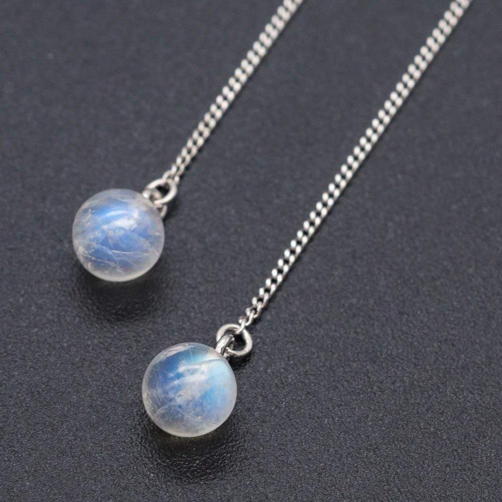 925 Gemstone Rainbow Moonstone Ball Long Chain Chandelier Earrings Exporter