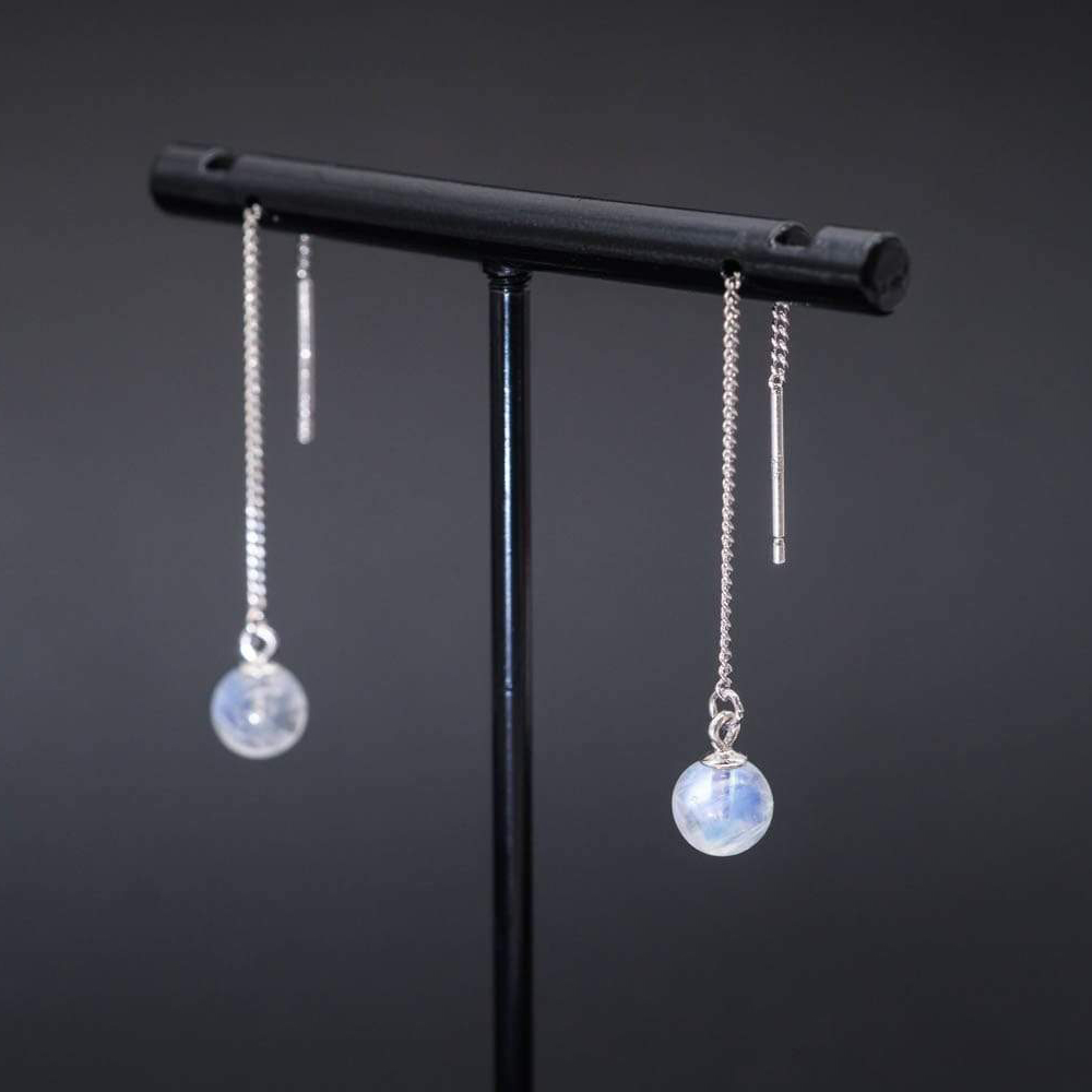 925 Gemstone Rainbow Moonstone Ball Long Chain Chandelier Earrings Exporter