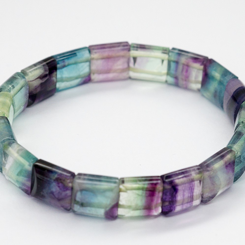 Wholesale Natural Colorful Green Fluorite Square Facet Bracelet
