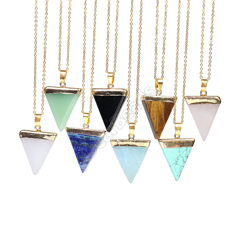 Rose Quartz Triangle Gemstone Necklaces Wholesaler