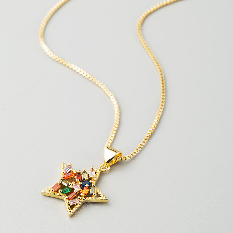Pave Rainbow Cubic Zirconia CZ Star Shape Necklaces Wholesaler