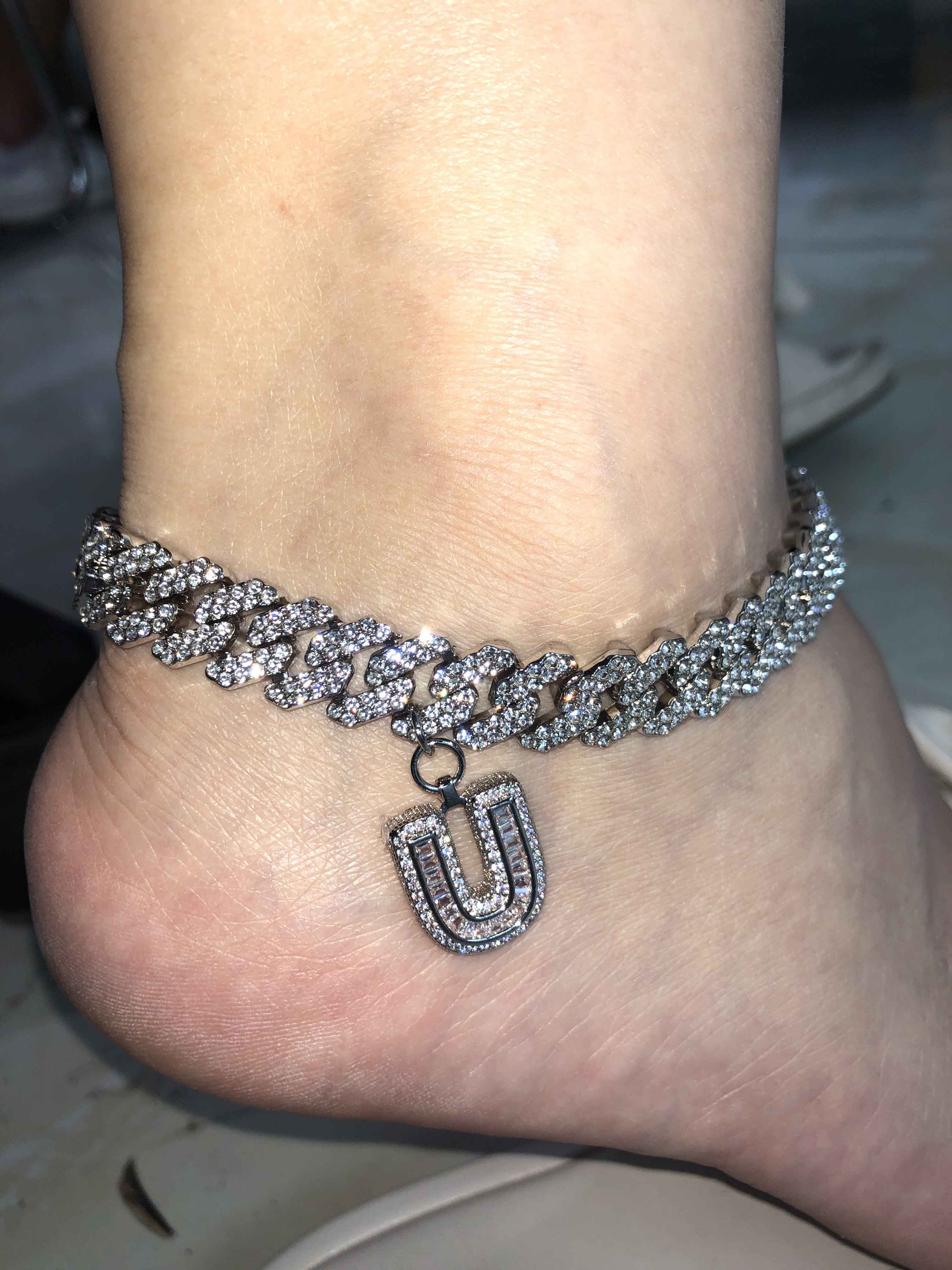 Custom bling cuban chain initial anklet foot bracelet jewelry Exporter