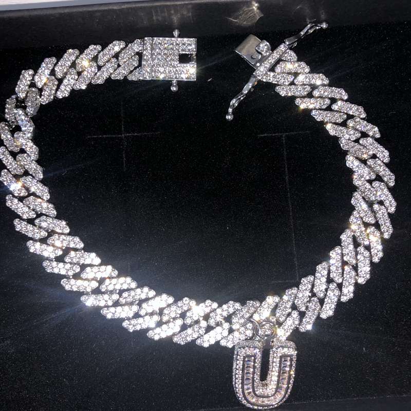 Custom bling cuban chain initial anklet foot bracelet jewelry Exporter