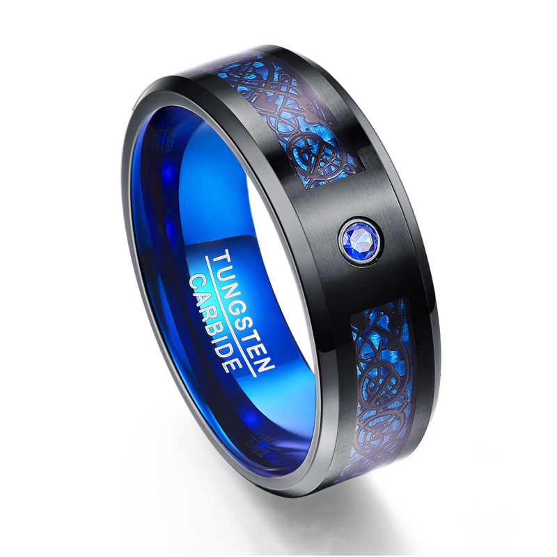 Latest style Carbon Fiber Scrub Blue Zircon Men Rings Exporter