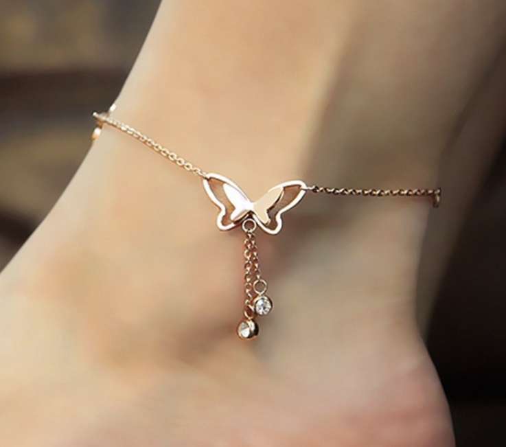 New latest design hollow butterfly crystal tassel chain jewelry anklet Exporter