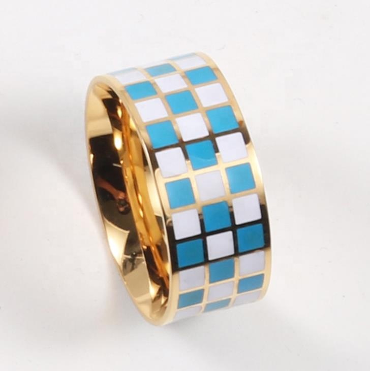 Black White Checkered Enamel Ring Wholesale Supplier