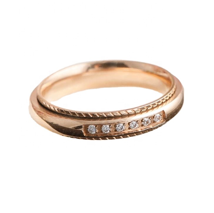 Stainless Steel Rose gold Wedding Band pave diamond Ring Supplier