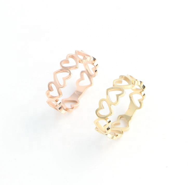 Rose gold stainless steel heart linked to heart chain band ring Supplier