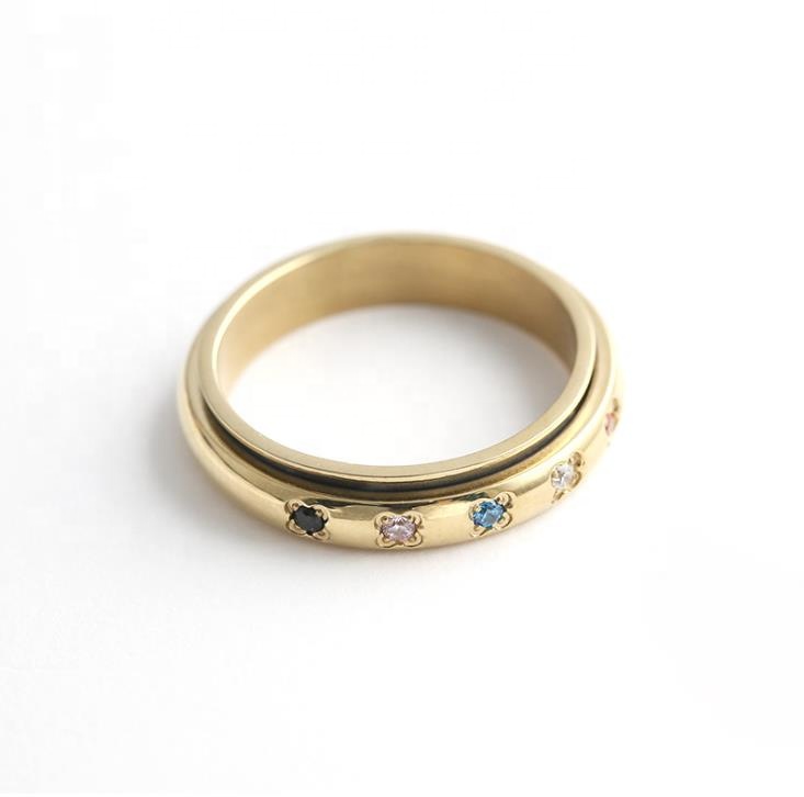 14k gold fashion shiny cubic zircon Rotatable Marriage ring Supplier