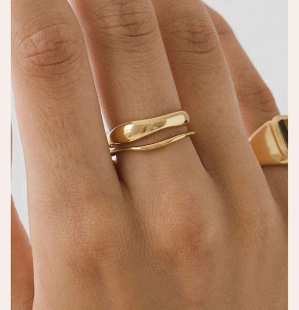18K Gold Plated Stainless Steel Twist Croissant Dome Ring Supplier