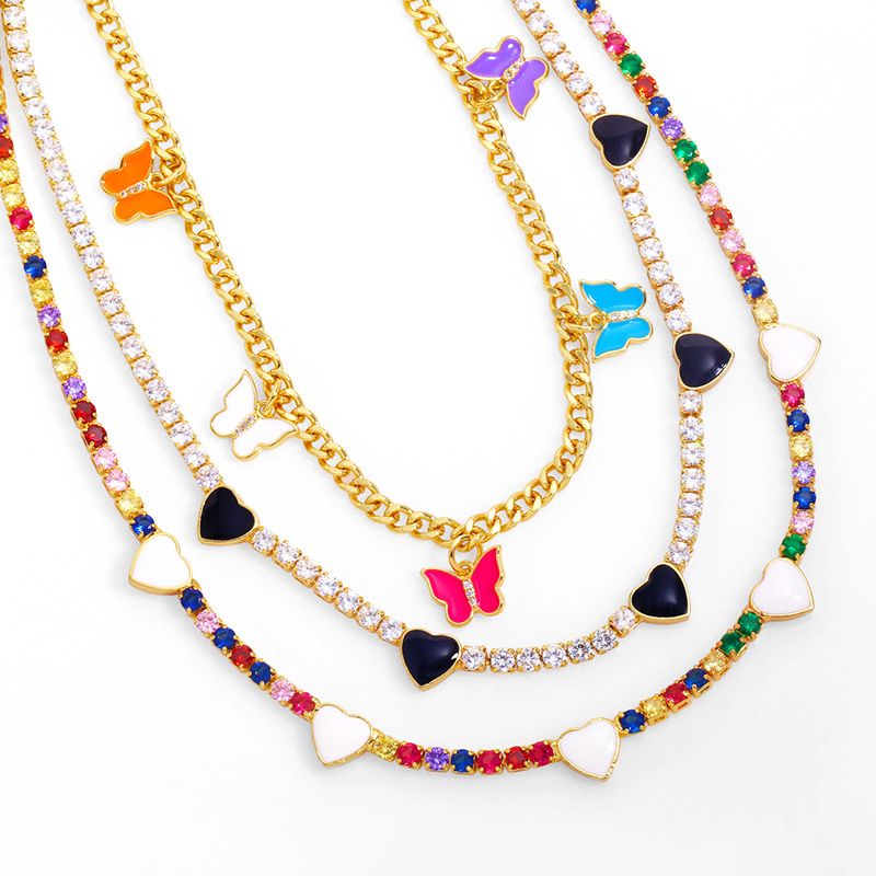 Colorful Zircon Black White Heart Enameled Necklace Supplier