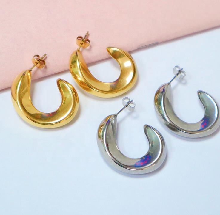 Fashion Stainless Steel Gold Plated Irregular Hoop Earrings Supplier