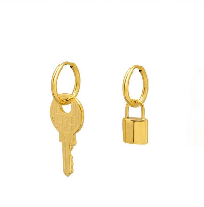 18k Gold Plated Stainless steel Key and Lock Earrings Supplier