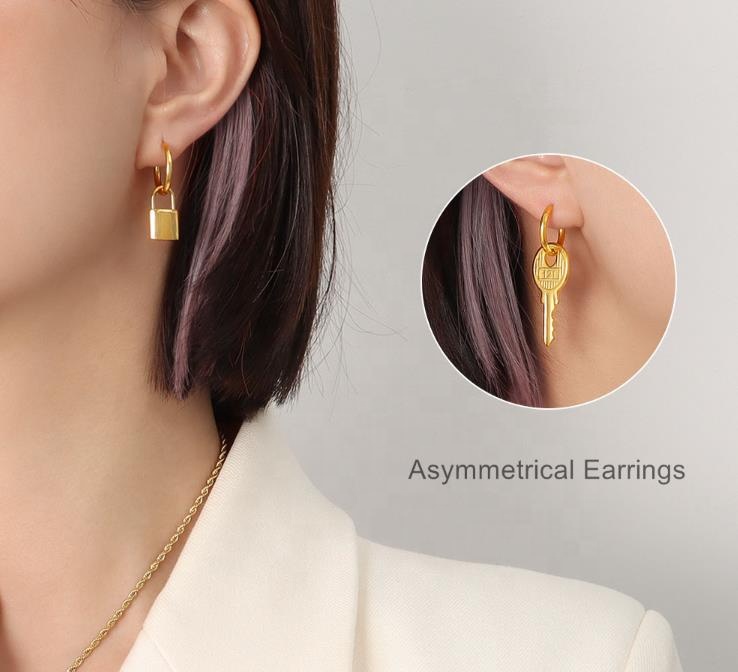 18k Gold Plated Stainless steel Key and Lock Earrings Supplier